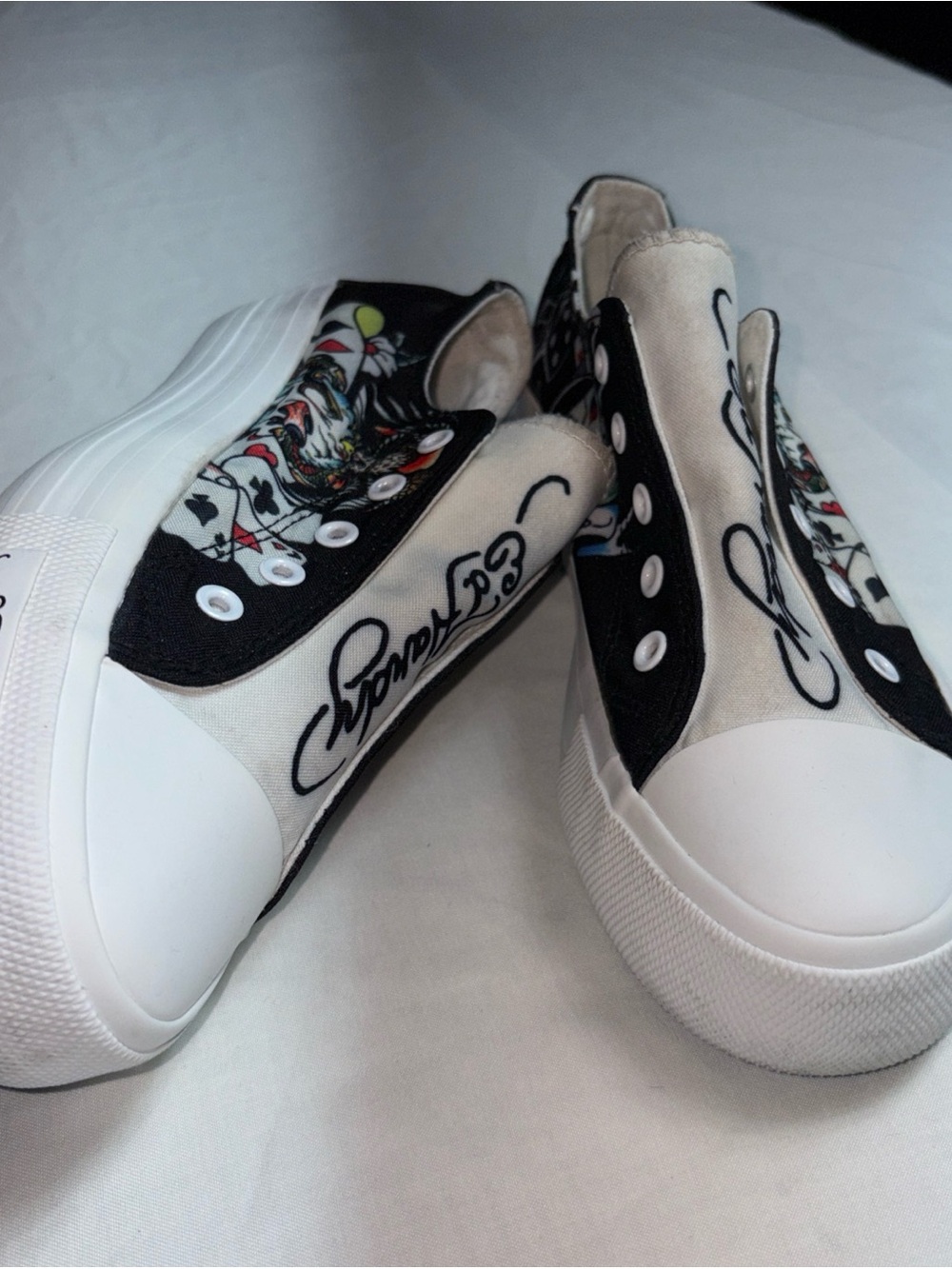 Ed Hardy Black and White Slip-On Graphic Athletic Sneakers - Picture 12 of 13